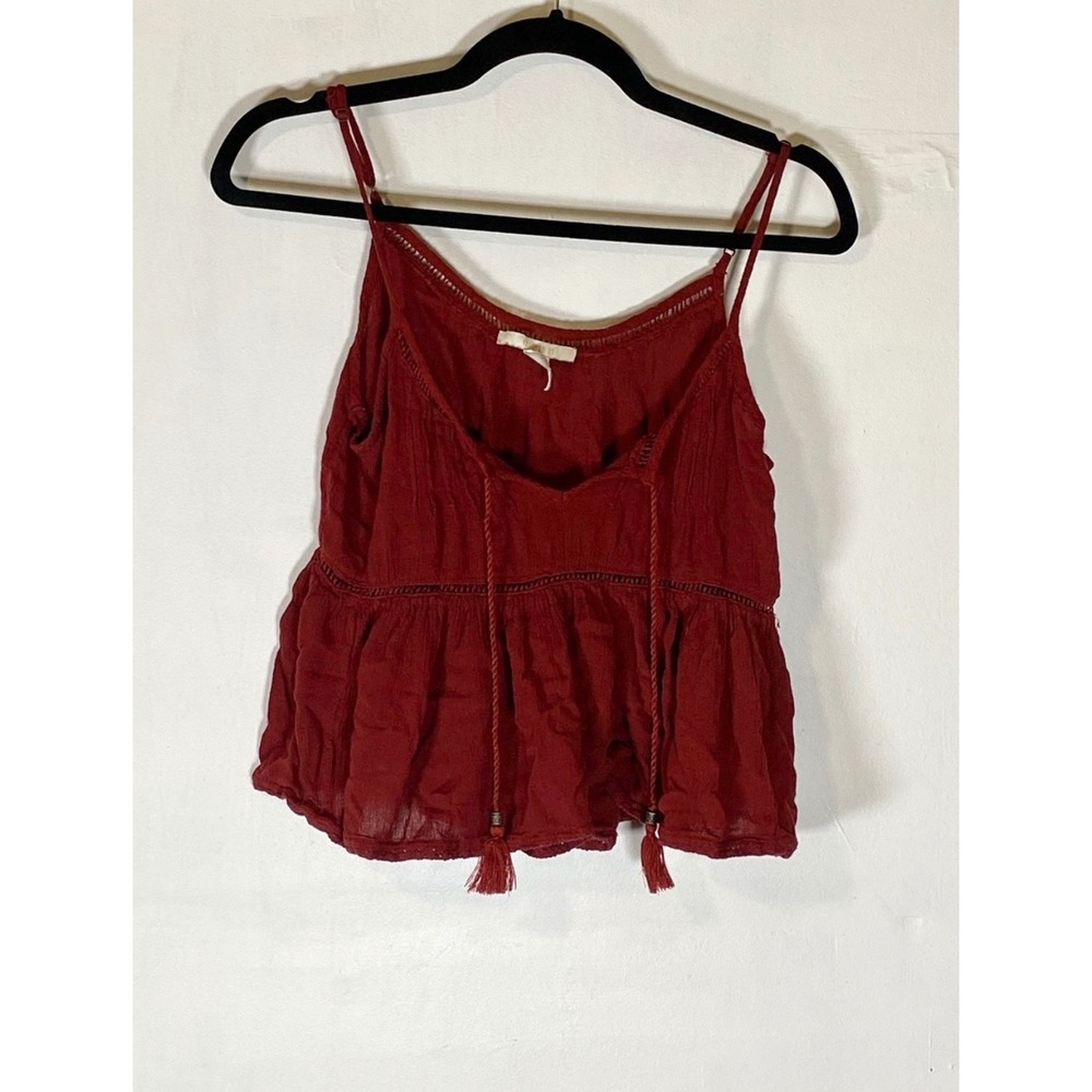 Forever 21 Rust Red Babydoll Cami Top Boho Peplum Hem Tassel Y2K Small 90s